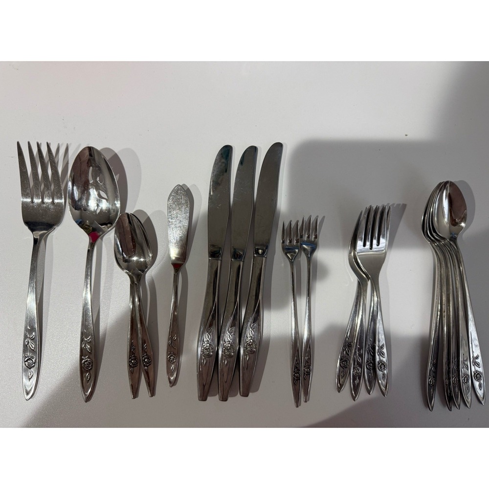 Vintage 1960's Oneida Community MY ROSE Stainless Flatware Lot of 19